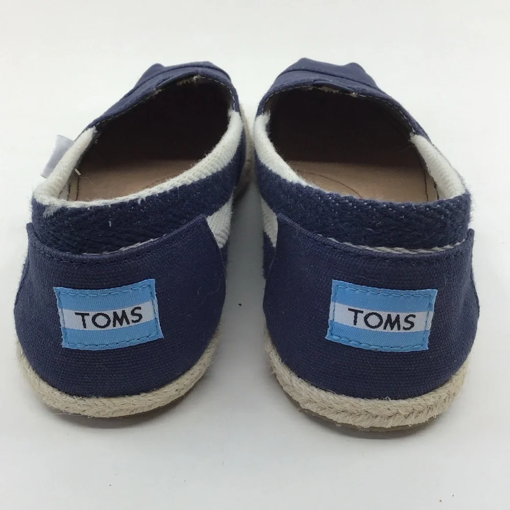 TOMS Stripe University Women's Classic Navy Blue Espadrilles shoes size 8